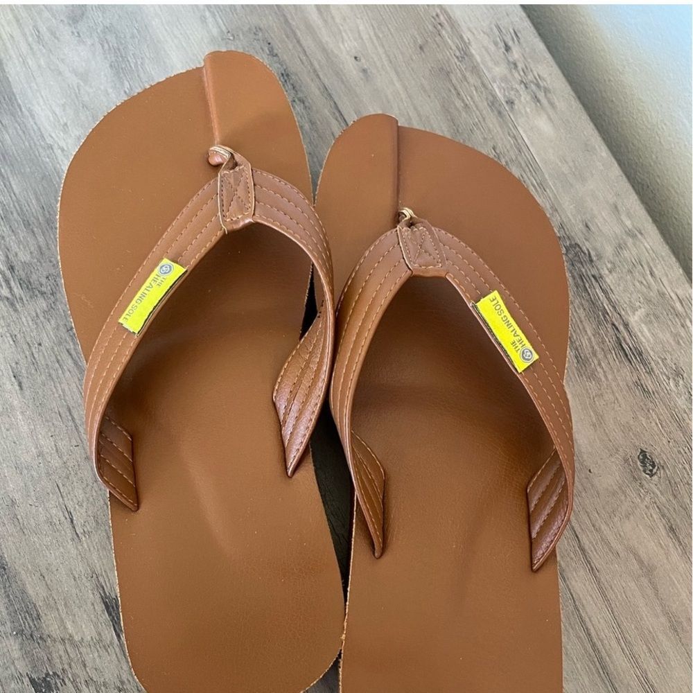 The Healing Sole Flip Flops Sandals Unisex Brown Leather Plantar Fasciitis Sz 7